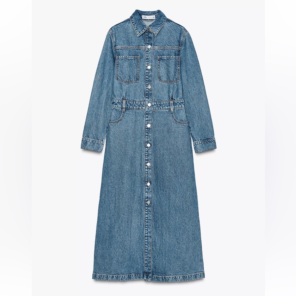 Zara Z1975 Denim Midi Dress Mid-blue NWT SIZE XS